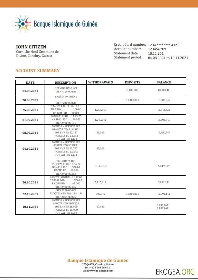 Guinée Déclaration de la Banque Islamique de Guinée